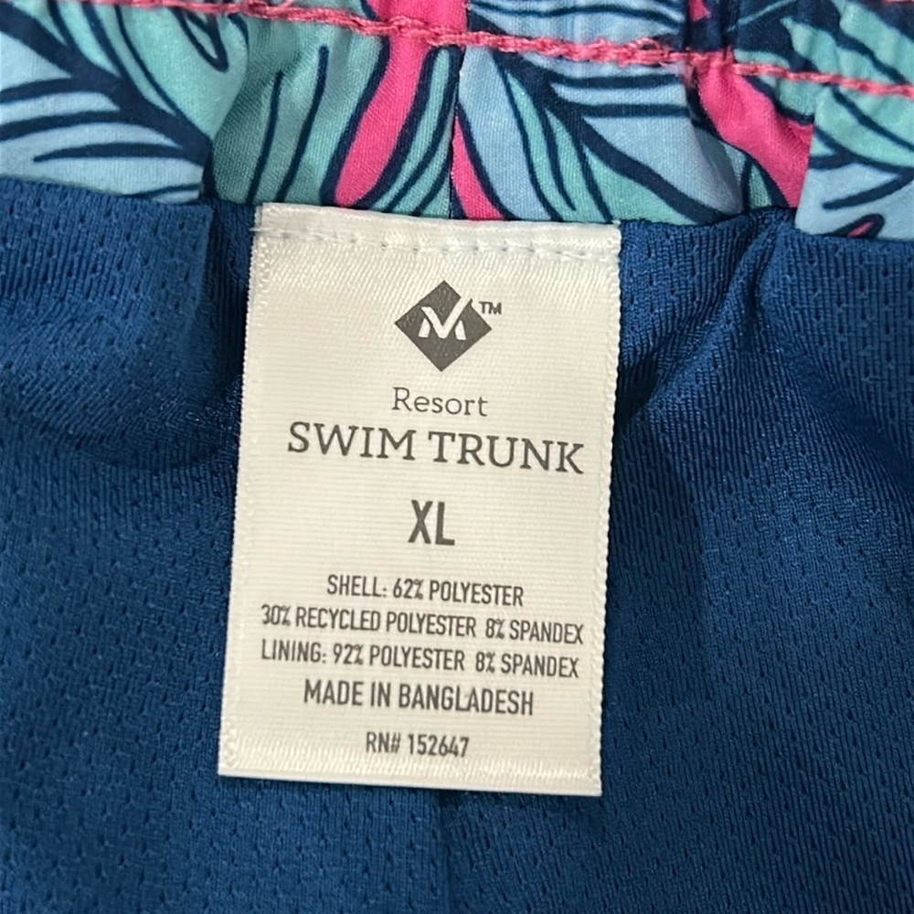 Member’s Mark Resort Swim Trunk Shorts Pink Blue Leaf Print Size XL NWT - Picture 6 of 8
